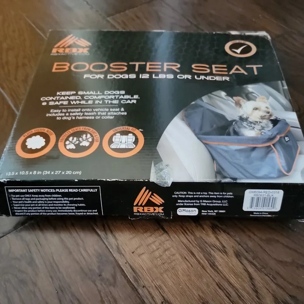 New in Box RBX Booster Seat For Dogs Up To 12lbs Gray And Orange